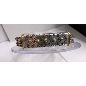 Brighton Bracelet ID Plaque Caviar Top gold silver tone Toggle Clasp 7.25"